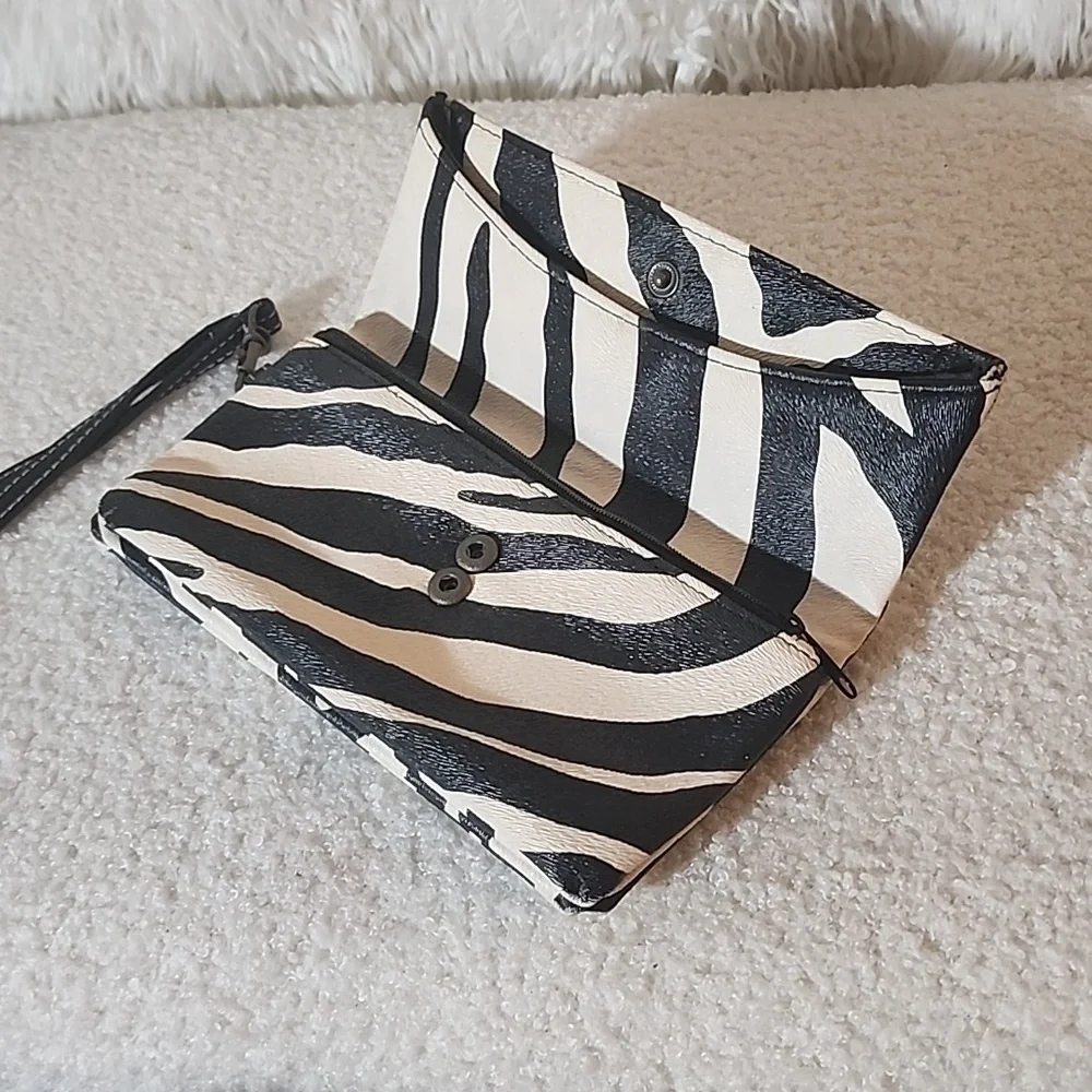 Zebra Striped Faux leather 3 compartment Wallet wristlet